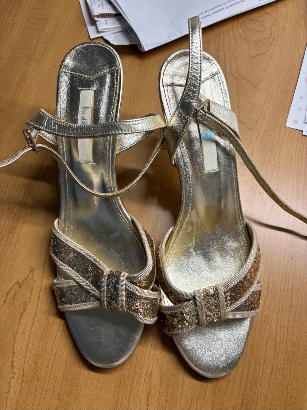 Boden Metallic Gold Slingback Heels with Glitter Bow EU 39 EXCELLENT LIKE NEW